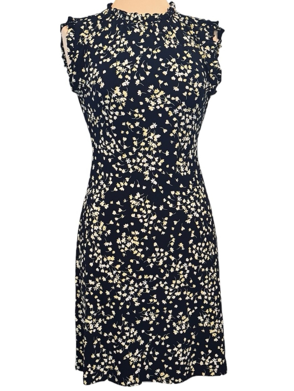 Tommy Hilfiger Navy Blue Yellow Floral Sleeveless Midi Dress Medium